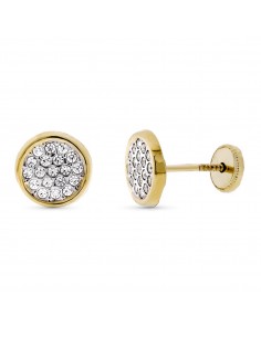 9K PENDIENTES ORO BICOLOR CIRCONITA REDONDOS 8 MM. CIERRE TUERCA