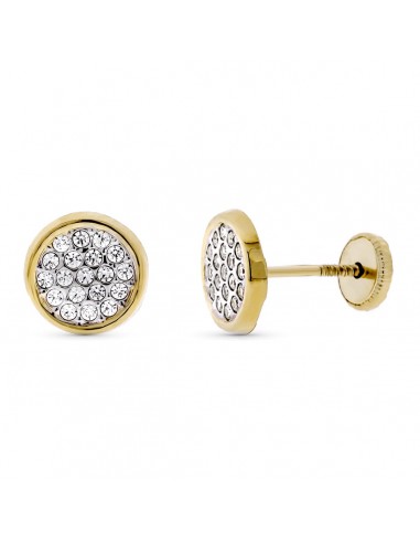 9K PENDIENTES ORO BICOLOR CIRCONITA REDONDOS 8 MM. CIERRE TUERCA