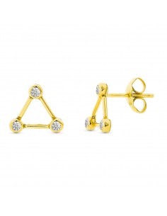 9K PENDIENTES ORO AMARILLO TRIANGULO CON CIRCONITA 8X8 MM. CIERRE PRESION