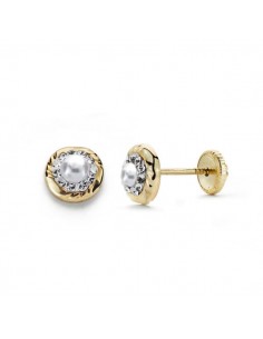 9K PENDIENTES ORO AMARILLO CIRCONITA GARRAS 6 MM CIERRE TUERCA