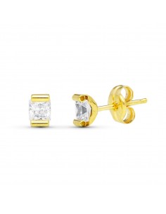 9K PENDIENTES ORO AMARILLO GARRA CURVA PIEDRA 4X3 MM CIERRE PRESION
