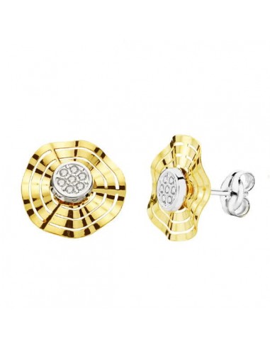 9K PENDIENTES ORO BICOLOR CALADOS CIRCONITA 10 MM CIERRE PRESION