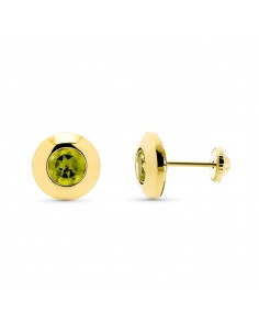 9K PENDIENTES ORO AMARILLO CHATON CON OLIVINA NATURAL 5 MM - 1 14 QTS. ANCHO: 7 MM CIERRE TUERCA