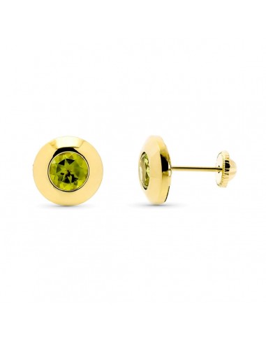 9K PENDIENTES ORO AMARILLO CHATON CON OLIVINA NATURAL 5 MM - 1 14 QTS. ANCHO: 7 MM CIERRE TUERCA