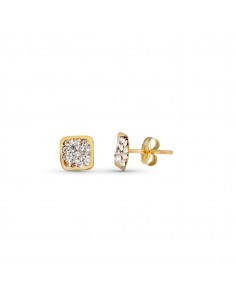 9K PENDIENTES ORO AMARILLO CUADRADOS CON CIRCONITAS 6X6 MM. CIERRE PRESION