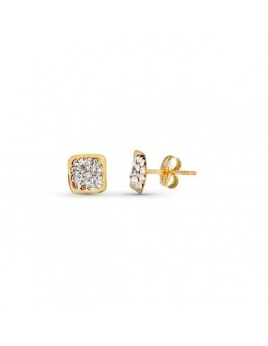 9K PENDIENTES ORO AMARILLO CUADRADOS CON CIRCONITAS 6X6 MM. CIERRE PRESION