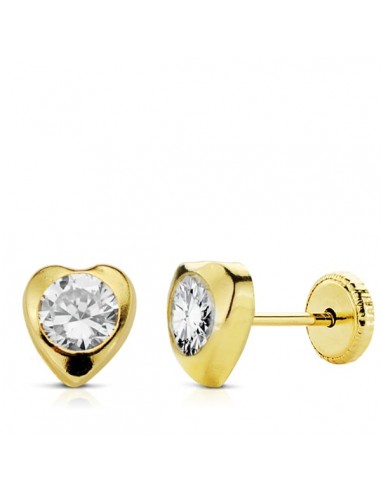 9K PENDIENTES CORAZON CIRCONITA 7X7 MM. CIERRE PRESION