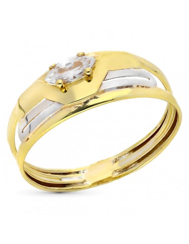 9K SORTIJA ORO BICOLOR CALADA CON CIRCONITA MARQUISE. ANCHO: 7 MM