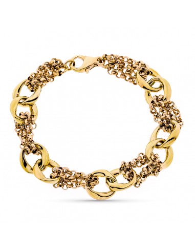 9K PULSERA ORO AMARILLO HUECA TRICOLOR 18CM