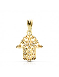 9K COLGANTE MANO FATIMA ORO AMARILLO CIRCONITA 17X14 MM