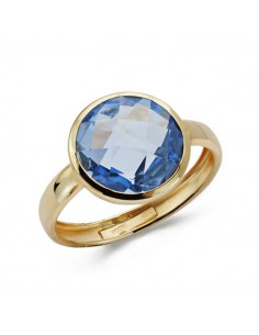 9K SORTIJA ORO AMARILLO CON CIRCONITA AZUL EN BOCEL. ANCHO: 12 MM
