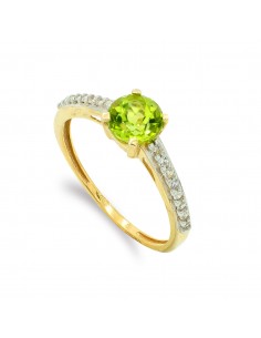 9K SOLITARIO ORO BICOLOR CON OLIVINA DE 6 MM EN GARRAS.