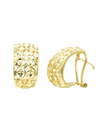 9K PENDIENTES ORO AMARILLO CALADOS TALLADOS 17X10 MM CIERRE OMEGA