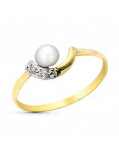 9K SORTIJA ORO AMARILLO CON PERLA DE 4 5 MM Y CIRCONITAS. ANCHO: 6 5 MM