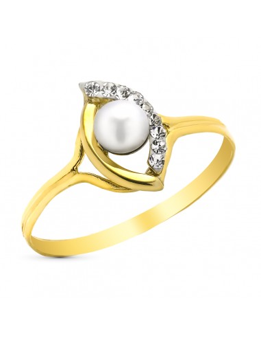 9K SORTIJA ORO AMARILLO CON PERLA Y CIRCONITAS. ANCHO: 11 MM
