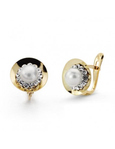 9K PENDIENTES ORO BICOLOR PERLA 10X10 MM CIERRE CATALAN