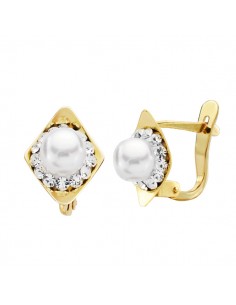 9K PENDIENTES ORO AMARILLO PERLA 10X8 MM CIERRE CATALAN