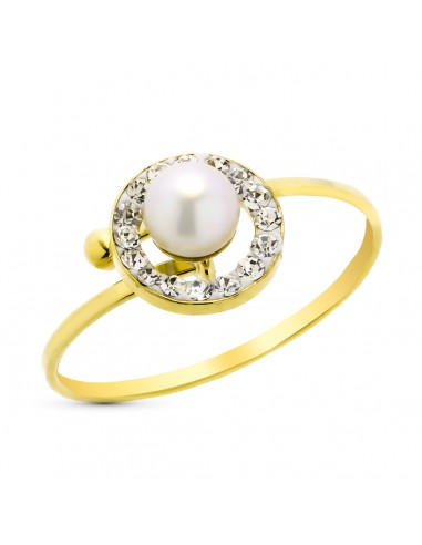 9K SORTIJA ORO AMARILLO AJUSTABLE CON CIRCONITAS Y PERLA DE 4 MM. ANCHO: 8 MM