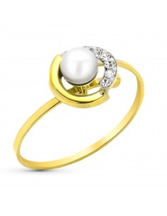 9K SORTIJA ORO AMARILLO CIRCONITAS Y PERLA. ANCHO: 8 MM