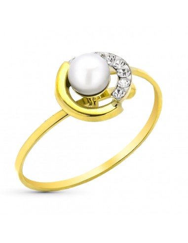 9K SORTIJA ORO AMARILLO CIRCONITAS Y PERLA. ANCHO: 8 MM