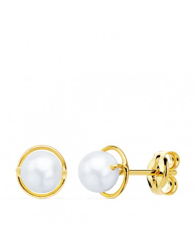 9K PENDIENTES ORO AMARILLO REDONDOS CON PERLAS 5 MM. CIERRE PRESION