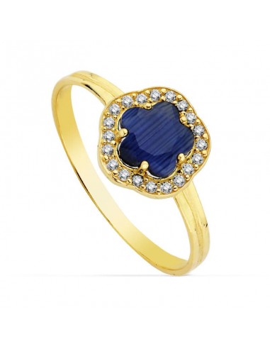 9K SORTIJA ORO AMARILLO CON ESTRELLA Y CIRCONTIA AZUL. ANCHO: 9 MM