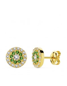 9K PENDIENTES CIRCONITAS BLANCAS Y VERDES 7MM
