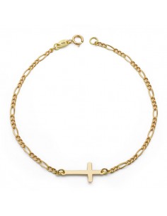 18K PULSERA ORO AMARILLO CRUZ 17MM LARGO 19CM ESLABÓN 3X1 1.8MM