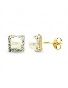 9K PENDIENTES ORO AMARILLO PERLA 4 MM Y CIRCONITA CIERRE PRESION