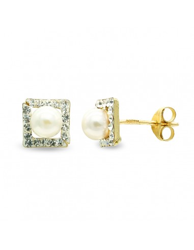 9K PENDIENTES ORO AMARILLO PERLA 4 MM Y CIRCONITA CIERRE PRESION