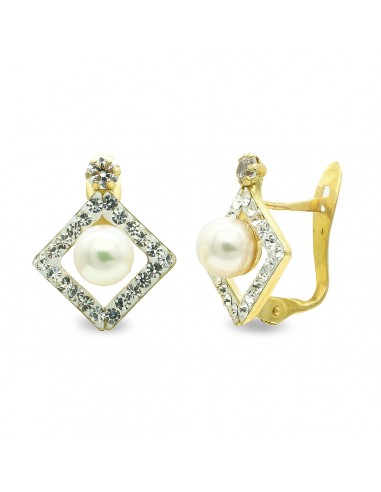 9K PENDIENTES ORO AMARILLO PERLA 4.5MM Y CIRCONITA CIERRE CATALAN