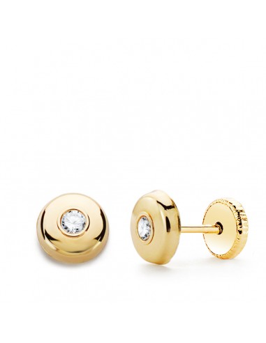9K PENDIENTES ORO AMARILLO REDONDOS CON CIRCONITA 7 MM CIERRE PRESION