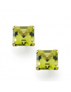 9K PENDIENTES ORO AMARILLO OLIVINA NATURAL GARRA BECKHAM 7X7 MM 3.40 QTS CIERRE PRESION