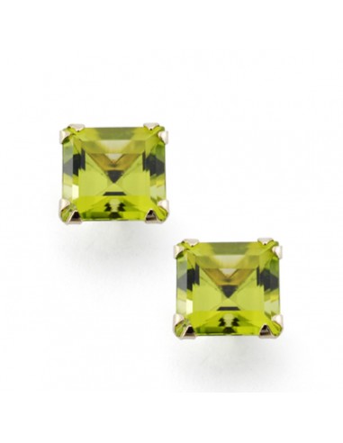 9K PENDIENTES ORO AMARILLO OLIVINA NATURAL GARRA BECKHAM 7X7 MM 3.40 QTS CIERRE PRESION