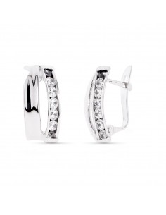 9K PENDIENTES ORO BLANCO BANDAS CON CIRCONITA 14X7 MM CIERRE CATALAN