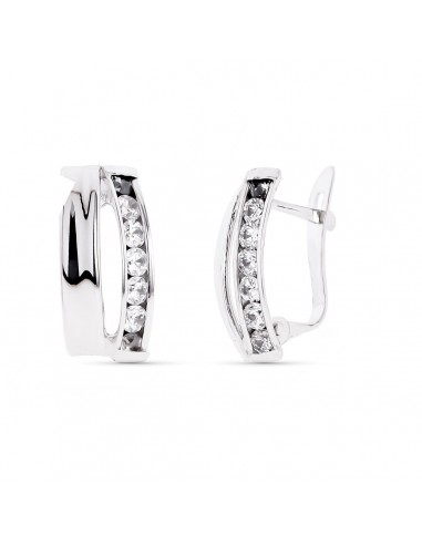 9K PENDIENTES ORO BLANCO BANDAS CON CIRCONITA 14X7 MM CIERRE CATALAN