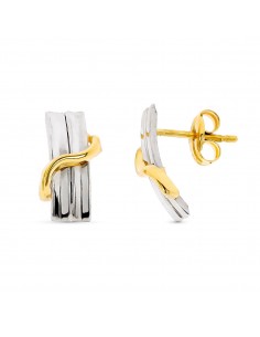 9K PENDIENTES ORO BICOLOR BANDAS 12X6 MM CIERRE PRESION