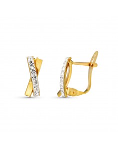 9K PENDIENTES ORO AMARILLO BANDAS PIEDRAS 11X4 MM CIERRE CATALAN