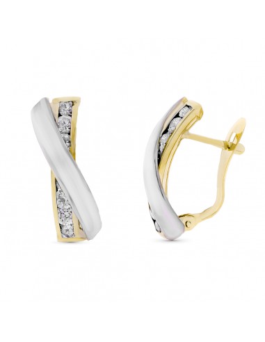 9K PENDIENTES ORO BICOLOR BANDAS CRUZADA CIRCONITA 18X8 MM CATALAN