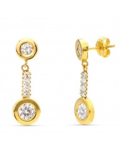 9K PENDIENTES ORO AMARILLO DOBLE CUERPO CON CIRCONITA 22X8 MM CIERRE PRESION