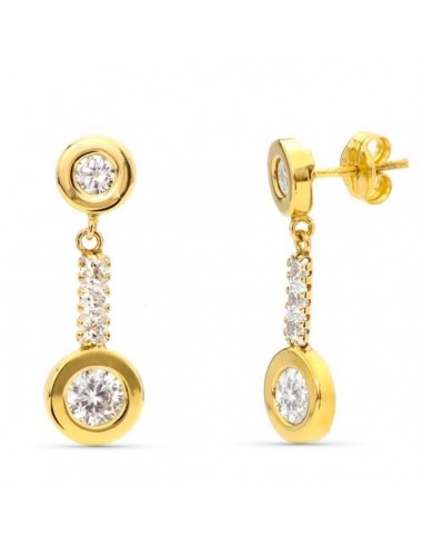 9K PENDIENTES ORO AMARILLO DOBLE CUERPO CON CIRCONITA 22X8 MM CIERRE PRESION