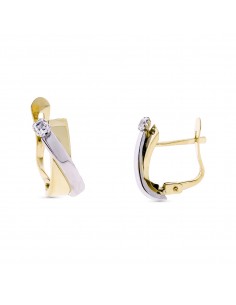 9K PENDIENTES ORO BICOLOR BANDA Y CIRCONITA 14X6 MM CATALAN