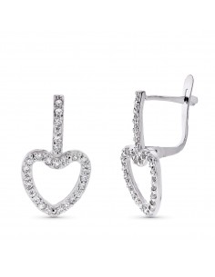 9K PENDIENTES ORO BLANCO DOS CUERPOS CORAZON CIRCONITA 20X10 MM CIERRE CATALAN