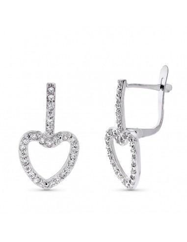 9K PENDIENTES ORO BLANCO DOS CUERPOS CORAZON CIRCONITA 20X10 MM CIERRE CATALAN