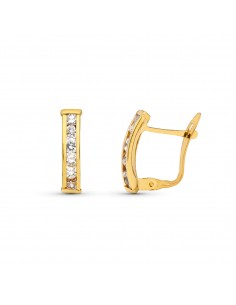 9K PENDIENTES ORO AMARILLO BANDAS CON CARRIL DE CIRCONITA 14X3 MM CATALAN