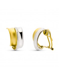 9K PENDIENTES ORO BICOLOR BANDAS 14X9 MM CIERRE OMEGA