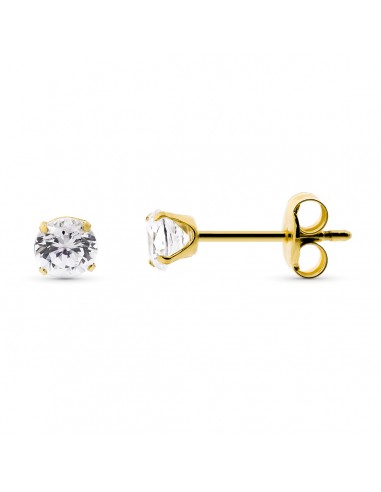 9K PENDIENTES ORO AMARILLO CIRCONITA 4 MM CON 4 GARRAS. CIERRE PRESION