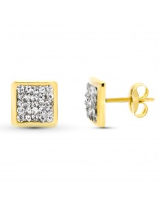 9K PENDIENTES ORO AMARILLO CUADRADOS. CIRCONITA 7 X 7 MM PRESION