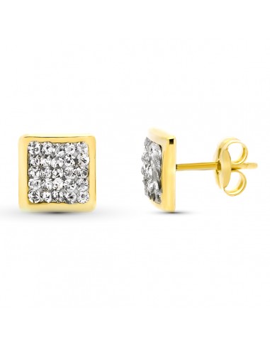 9K PENDIENTES ORO AMARILLO CUADRADOS. CIRCONITA 7 X 7 MM PRESION