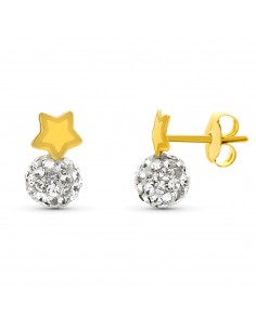 9K PENDIENTES ORO AMARILLO BOLA CIRCONITA 5MM TOTAL 10X5 MM PRESION